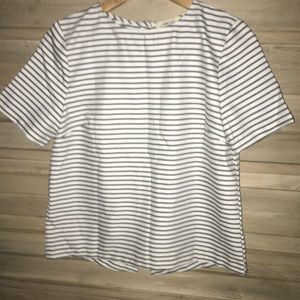 NWOT Anthropologie Grey & White Striped Blouse (M)